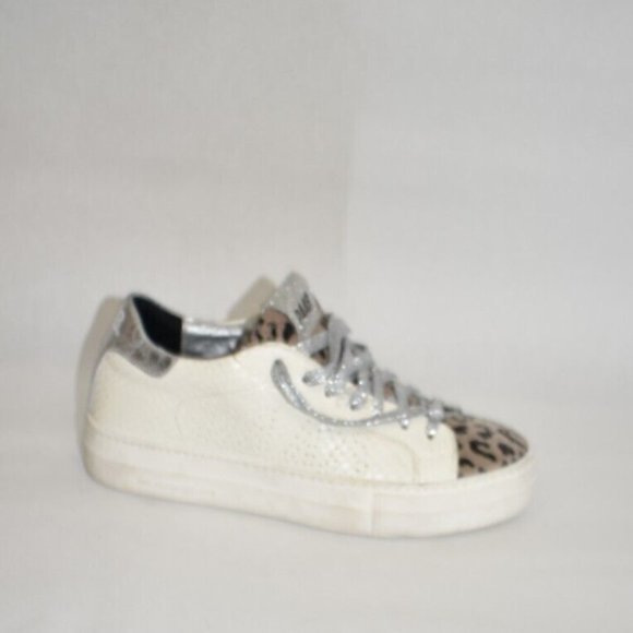 New! P448 John Leopard Tongue Low Top White Street Sneaker 38 EU 8 US DD347 - Picture 2 of 7